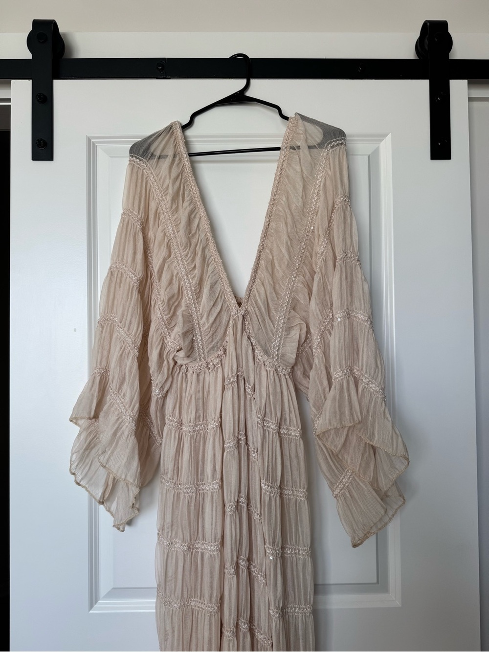 Sheer Blush Cream Deep V Maxi Dress used for Maternity Shoot - Picture 2 of 2